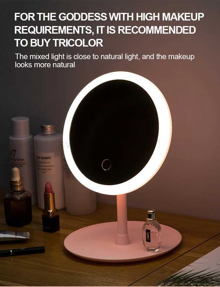 LED Makeup Mirror With Light Lamp With Storage Desktop Rotating Cosmetic Mirror Light Adjustable Dimming USB Vanity MirrorXJ240813