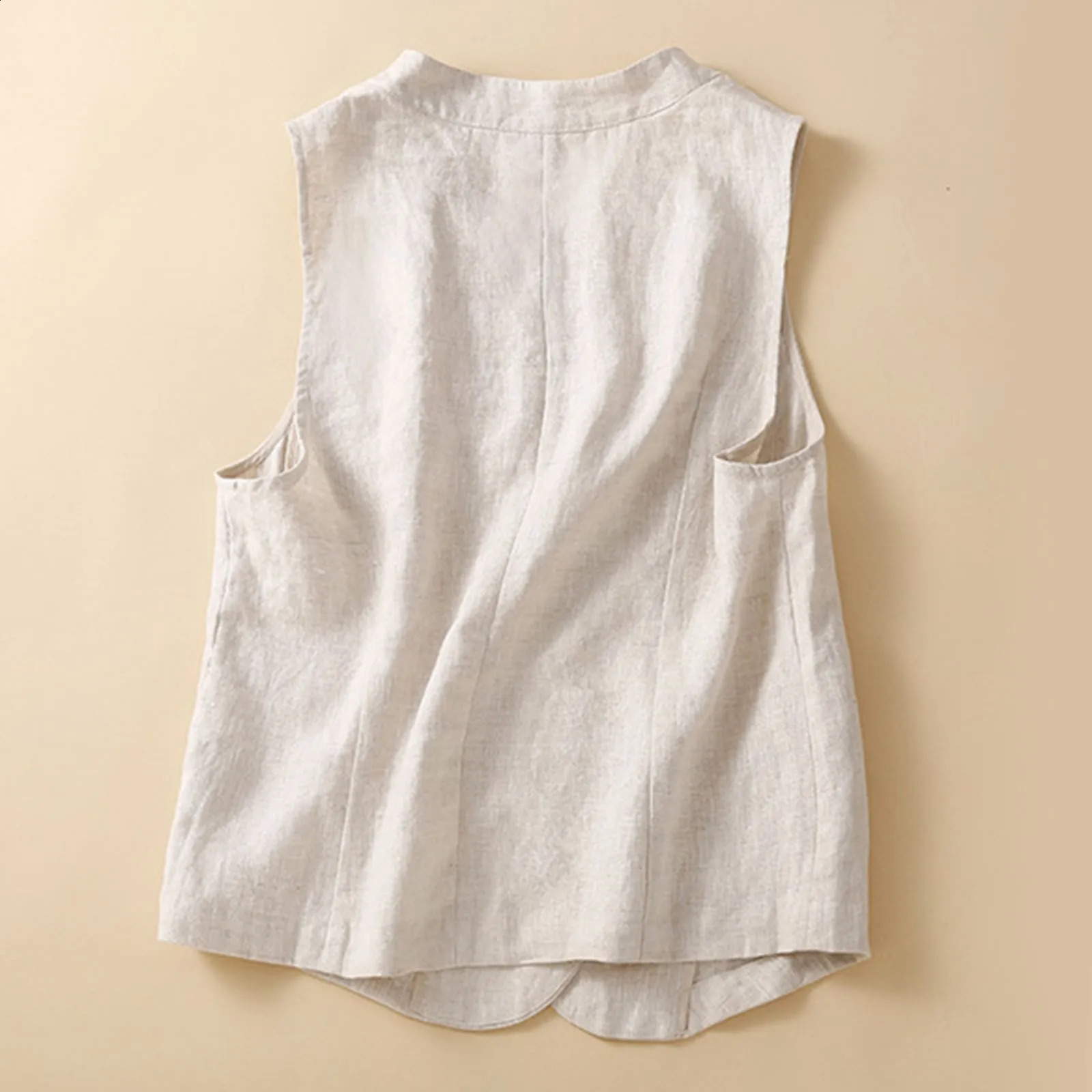 Vintage Women Vest Cotton Linen Casual Loose Vest Outerwear Single Breasted V Neck Sleeveless Vests Jackets 2024 Summer Top 240813