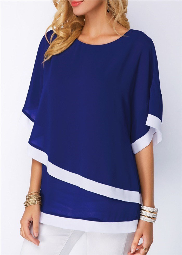 New 2024 Women Casual Blouse TShirts Chiffon Tops Plus Siz Cross
