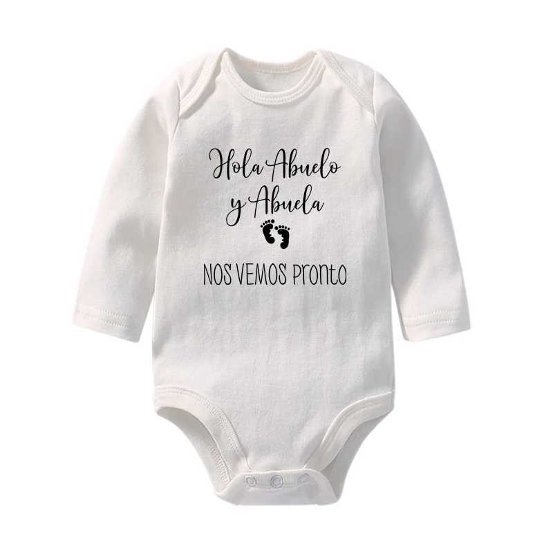 Hola Abuelo y Abuela Nos Vemos Pronto newborn baby tight fitting clothes cotton long sleeved baby jumpsuit baby boys and girls Ropa clothing W240812