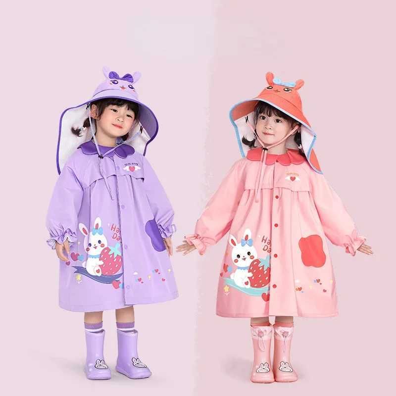 Cartoon Rabbit Childrens Raincoats Rain Coat with Big Hat for Kids Girls Kindergarten Baby Rain Coat Rain Poncho Rain Jacket Y240810