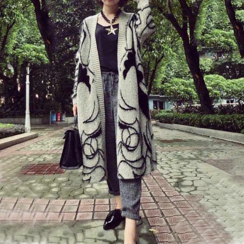 Women Clothing Autumn Winter Fashion Jacquard Long Sleeve Knitted Cardigan Y2K Streetwear Harajuku Chic Slim Tunic Sweater Coat 240812