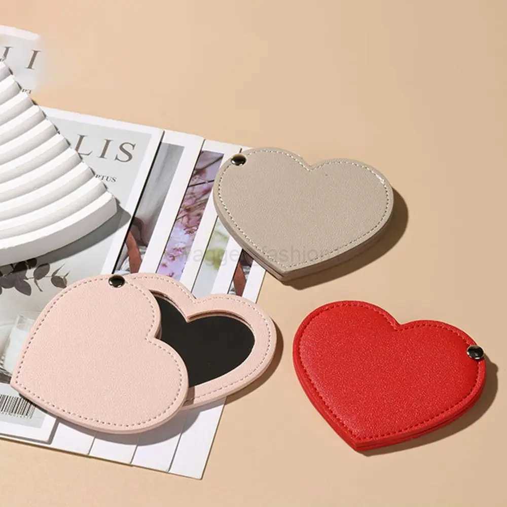 Portable Heart Compact Mirror Mini Ultra-thin Unbreakable Makeup Tool Rotating PU Leather Cosmetic Mirror TravelXJ240813
