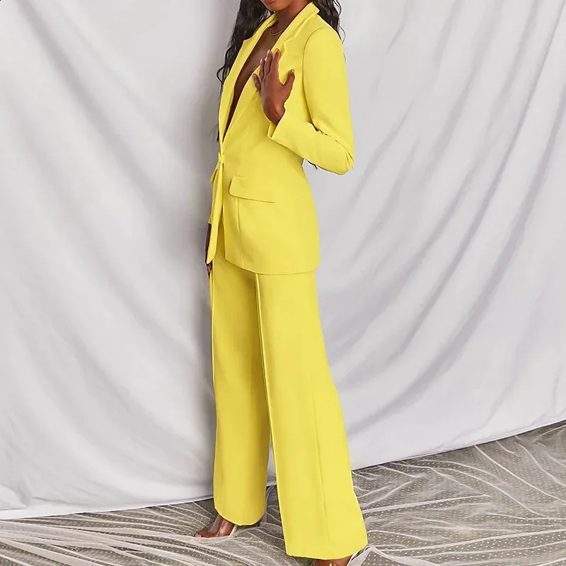 Fashion Casual Women Blazers Set Urban Elegant Long Pants Blazer Suit Solid Two Pieces Office Lady Loose Autumn Winter Clothes 240813