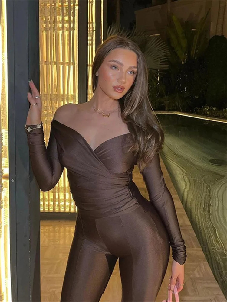 Simenual Casual Skinny Women Two Piece Set Sexy Deep V Crop Tops High Waist Pants Cyber Y2K Outfits Slim Co Ord Suits Streetwear 240813