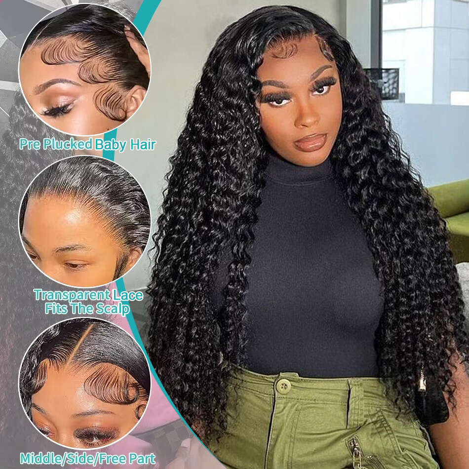 250 Density Water Deep Wave 30 40 Inch 13X4 Front Human 13X6 Lace Frontal Wig HD Transparent Brazilian Remy Hair Woman