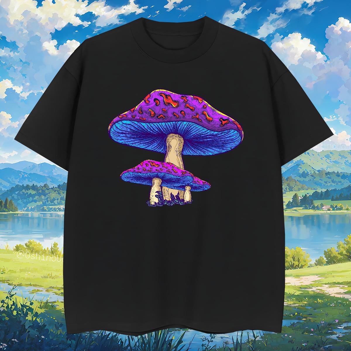 T Shirts Men 230g 100% Cotton mushroom Anime Printing Street Breathable Short Sleeve Custom Cartoon Tshirts New Free Shipping Top Tees