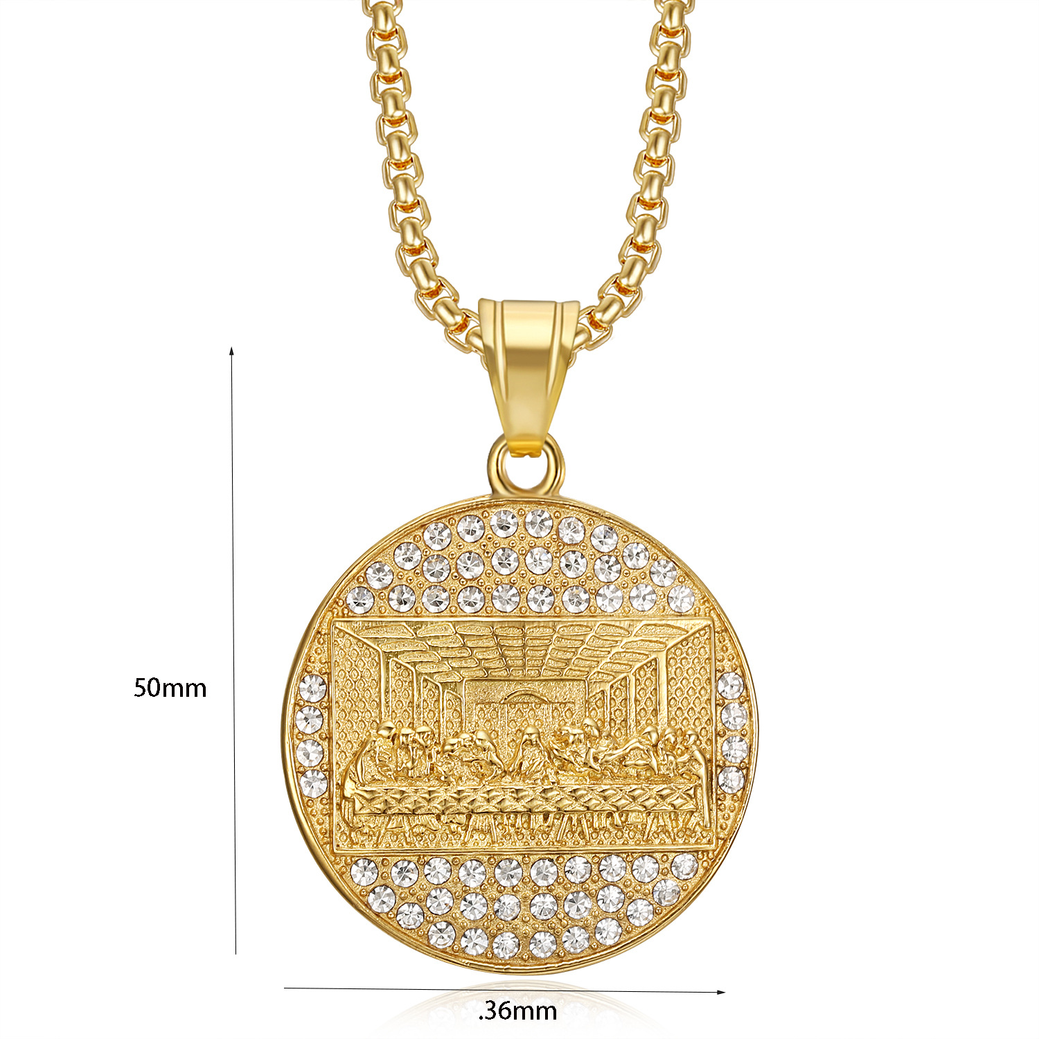 Vintage Thirteen Apostles Round Pendant Necklace The Last Supper Real Gold Plated Wonen Mens Jewelry