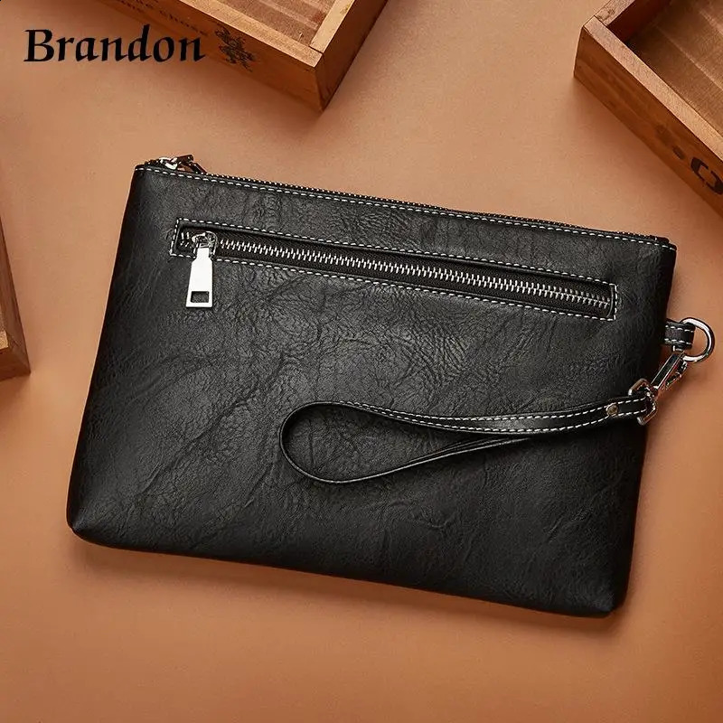 high-end PU material European and American retro mens handbag business casual handbag lightweight underarm storage bag 240812