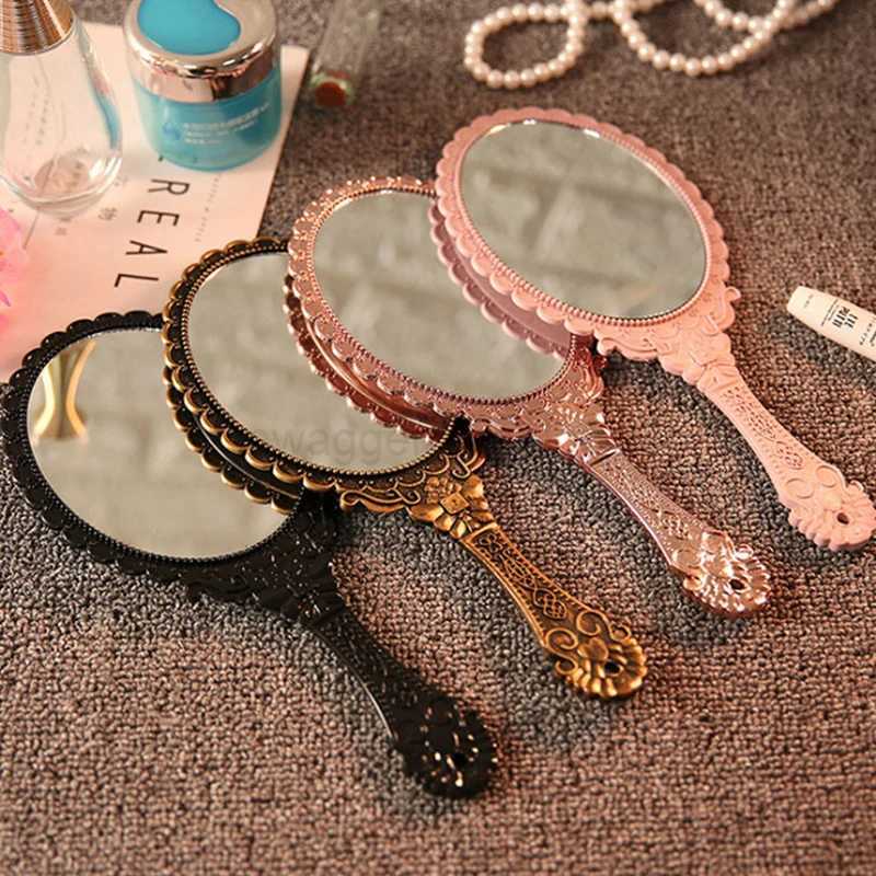 Vintage Carved Handheld Vanity Mirror Makeup Mirror Hand Mirror Handle CosmeticXJ240813