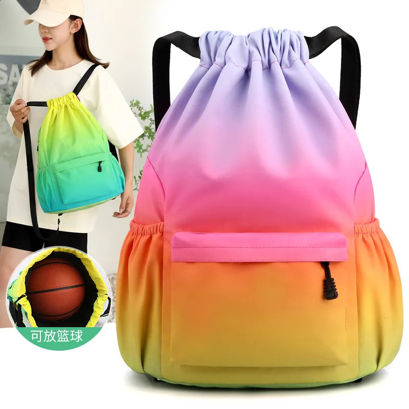 portable mens sports and fitness bag drawstring waterproof folding backpack shoes yoga running travel 240813