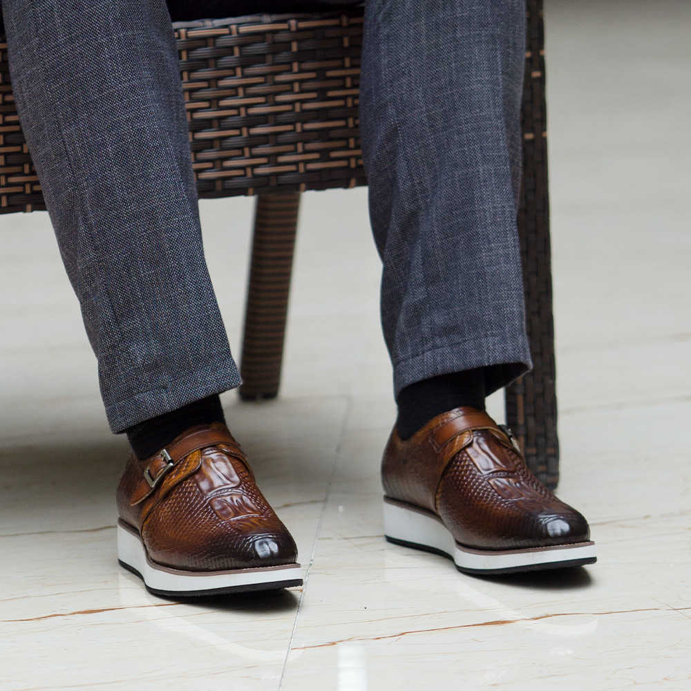 CMM Mens Casual Leather Shoes Platform Handmade Shoes Genuine Leather Single Button Thick Sole Daily Versatile Mens Shoes