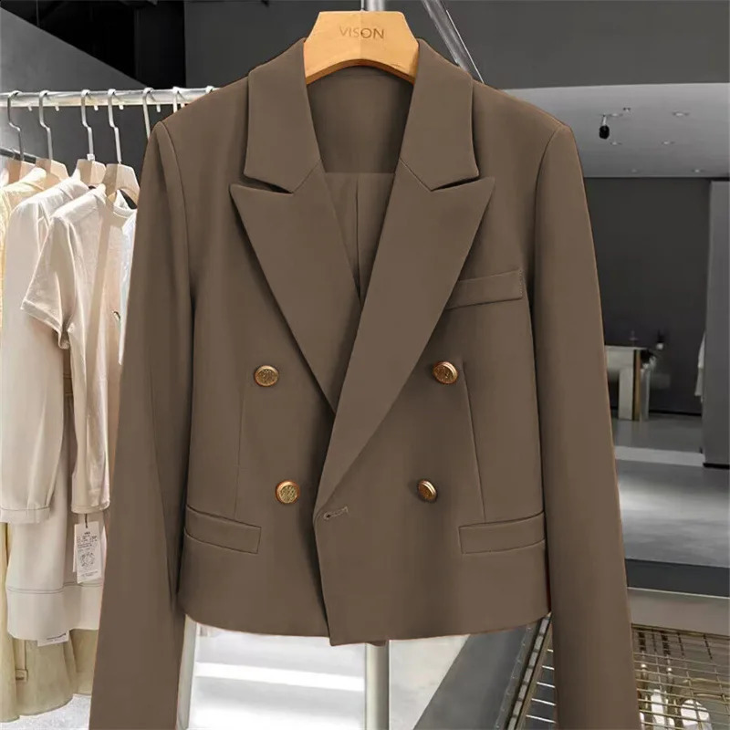 Elegant Crop Blazer Mujer Long Sleeve Short Jacket Women Spring Autumn Fashion Casual Slim Outerwears Blazers Feminino 240813