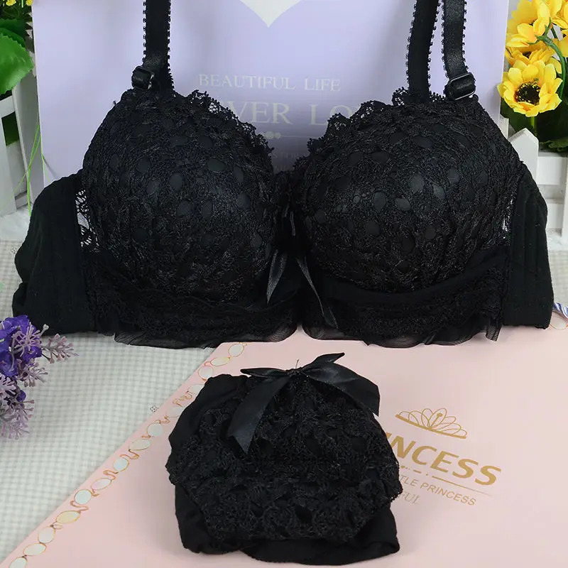 Japanese Bra Brief Sets Sexy Lingerie Wire Free Push Up Lace Bra Underwear Set Bra and Panties for Women Intimates A B Cup Set 240812