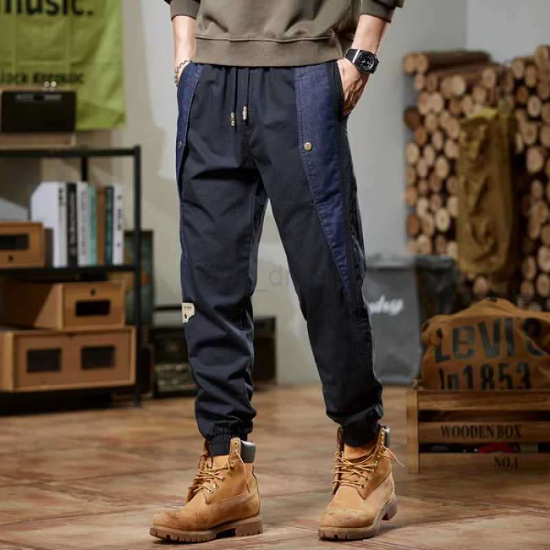 Fashion Stitching Workwear Casual Pants Mens Summer 2024 Trendy Personality Street Slim Fit Ankle-Tied Sports SweatpantsXJ240813