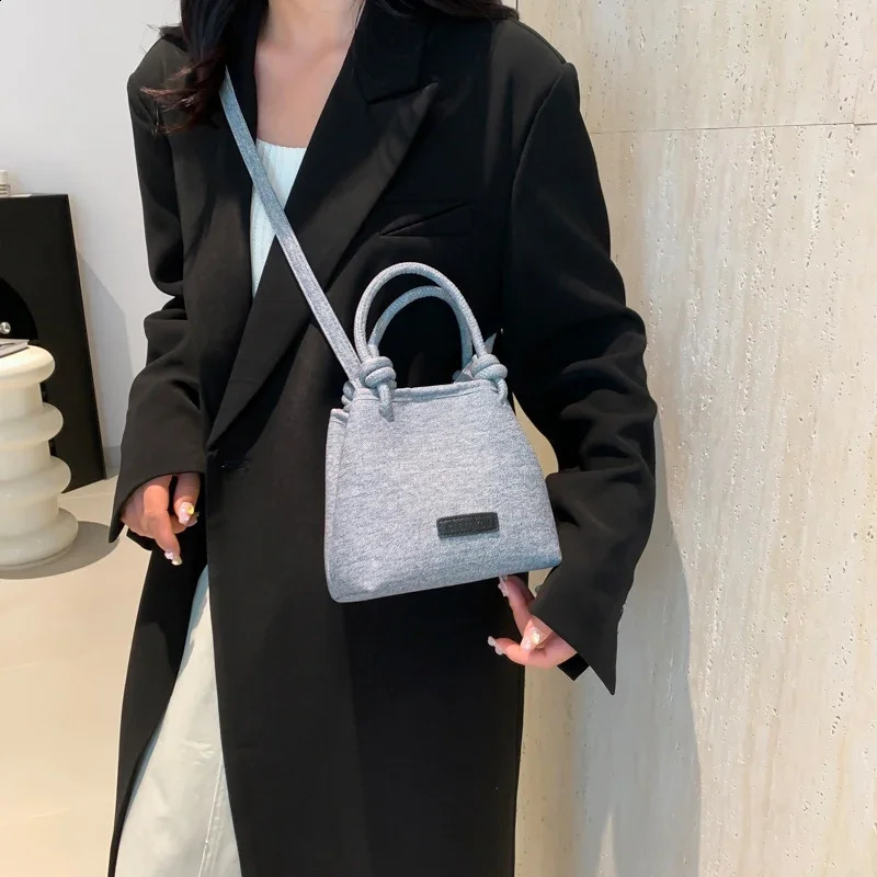Retro Leather Shoulder Bags for Women 2024 Vintage Underarm Crossbody Handbags and Purses Denim Blue Female Bag Day Clutch 240812