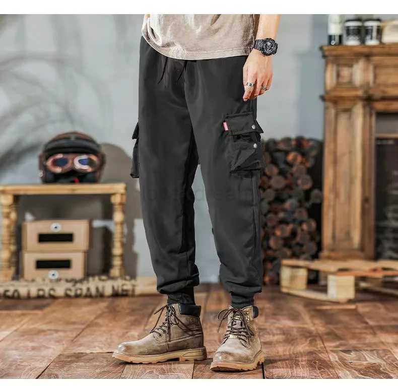 Trendy Solid Color Pants Multi Flap Pocket Mens Cargo Pants Loose Casual Outdoor Pants Mens Work Pants oversizedXJ240813