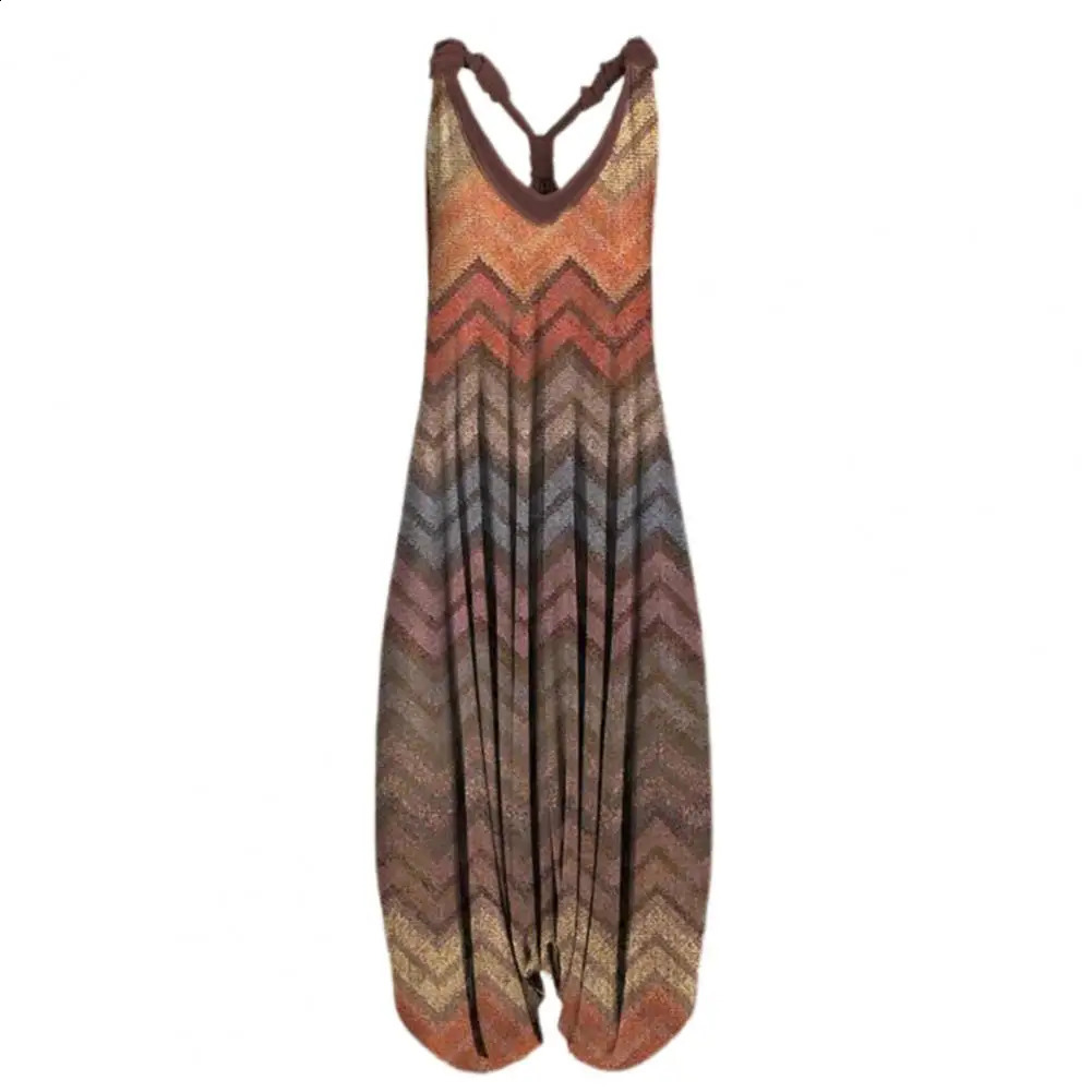 Vintage Ethnic Style S-4XL Women Casual Floral Rompers Loose Boho Casual Jumpsuits Sleeveless Print Strappy Jumpsuit 240813