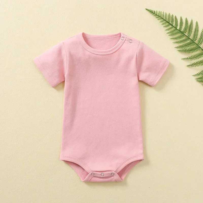 Newborn baby summer jumpsuit short sleeved organic cotton baby classic jumpsuit solid color mens clothing W240812