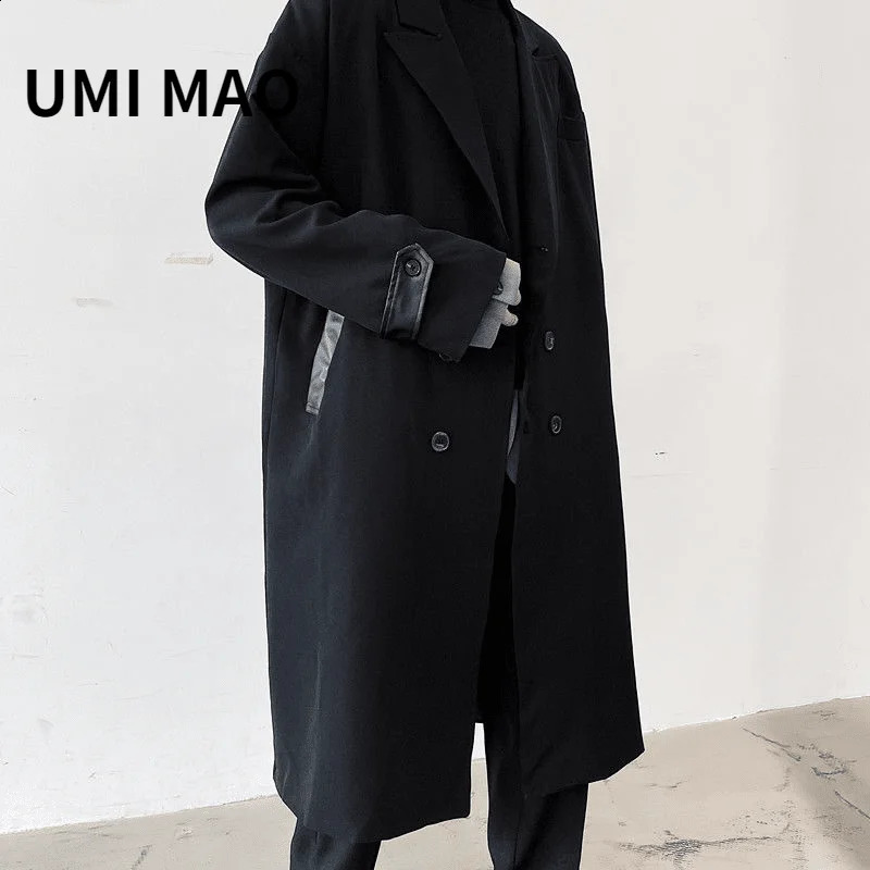 UMI MAO Yamamoto Yohji Classic Allmatch Black Simple Midlength Windbreaker Korean Style Temperament Women Men Trench Coat Y2K 240812