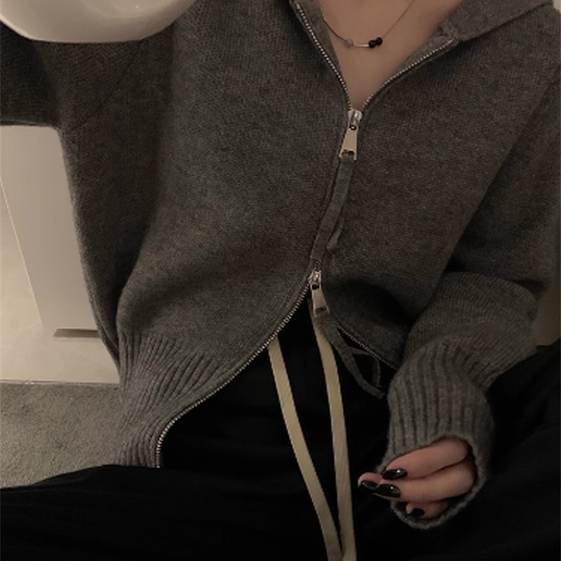 Womens Grey Y2k Cardigan Knitted Sweater Harajuku 90s Aesthetic Long Sleeves Sweaters Jumper Fashion Vintage 2000s Clothes 240812
