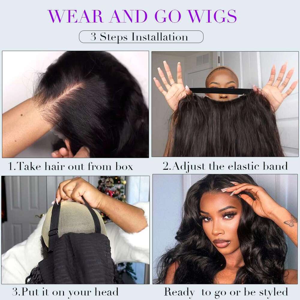 Vrvogue Wear Go Glueless Natural Black Body Wave Front 100% Human Hair 6X4 HD Lace Closure Wig For Woman On Sale
