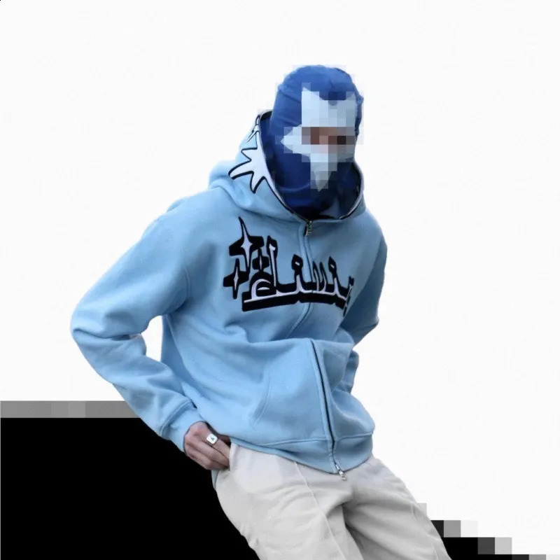Funny Embroidered Print Pattern Full Zip Women Men Sweatshirts Harajuku High Street Y2K Hoodie Loose Hip Hop Goth Couple Jacket 240809