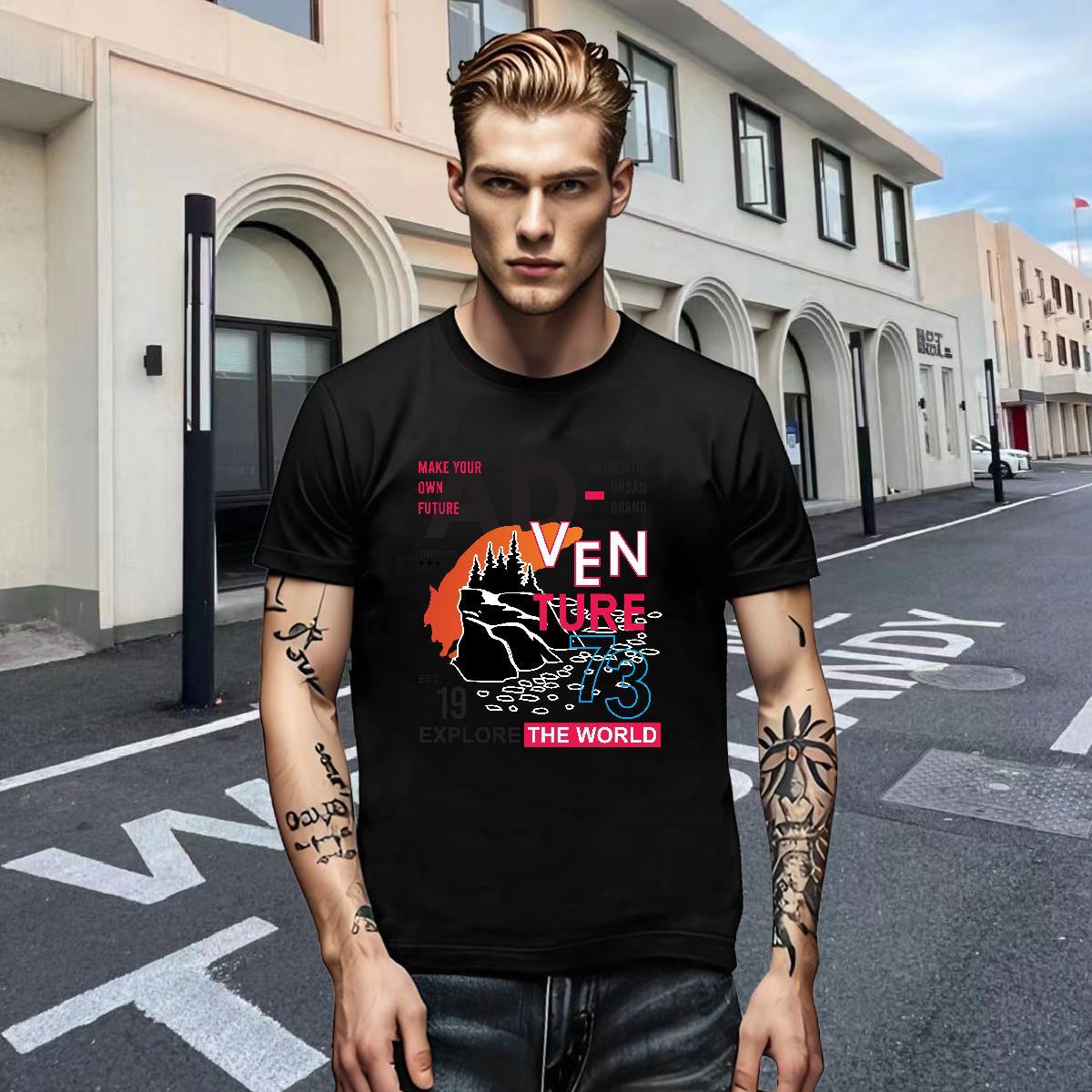 Loose Fit Tshirts Anime Printing Street 100% Cotton 230g Customized Crew Neck mountains T-Shirts for Men New Top Tees