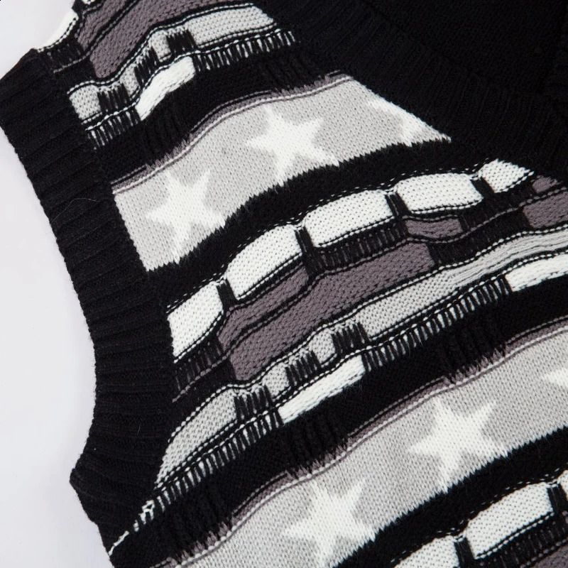 Vintage V-Neck Sweater Vest Men Autumn Winter Stripe Casual Loose Sleeveless Knit Sweaters Women Harajuku Preppy Style Pullover 240812