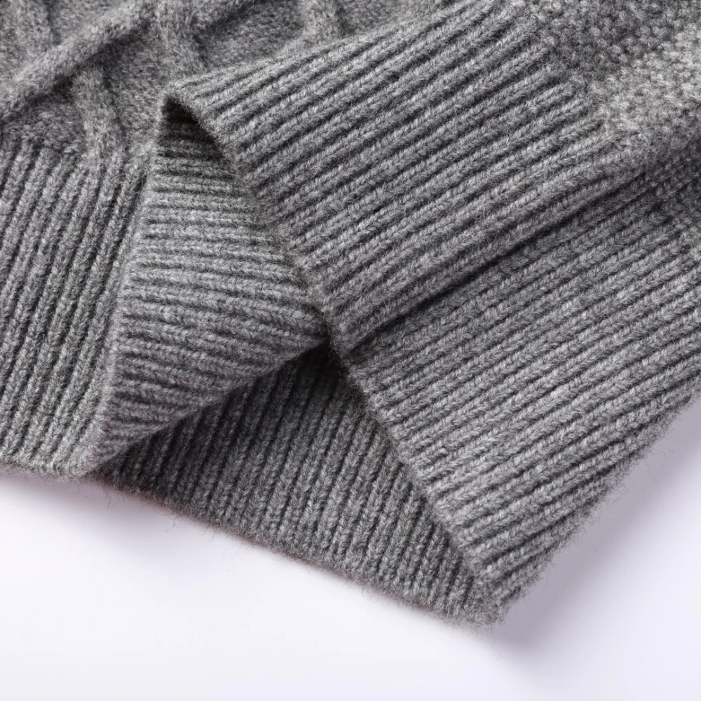 Mens Half Zipper Wool Sweater AutumnWinter Style Casual Fashion Thick Solid Color High Collar Knitted Pulling Flower 240812