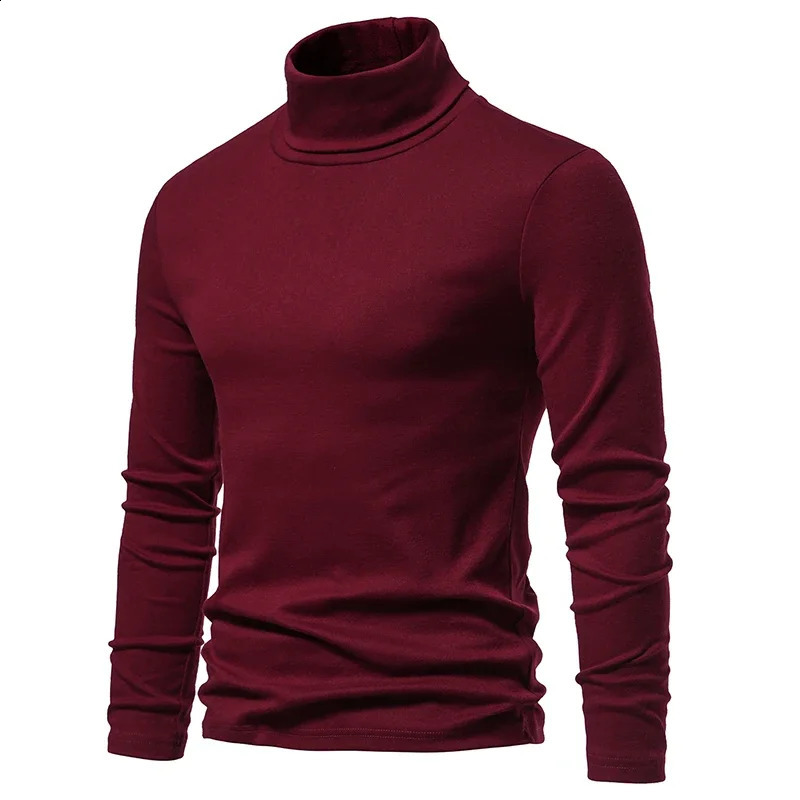 Mens ultrathin solid color turtle neck sweater winter warm knit classic casual bottom 240812