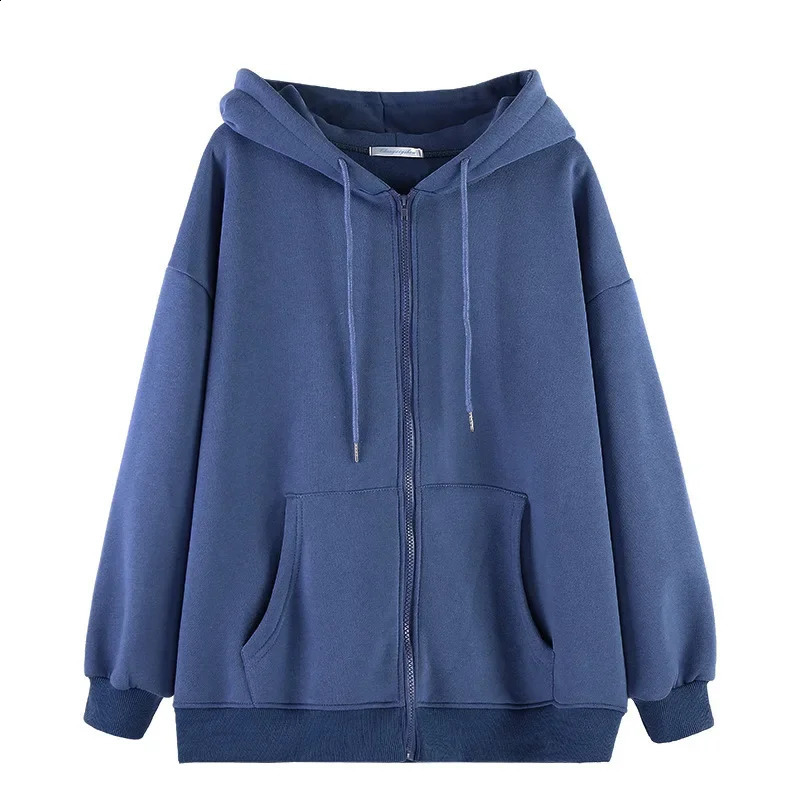 Autumn Women Sweatshirts Korean Fashion Harajuku Oversized Solid Zip Up Hoodies Retro Long Sleeve Hooded Sweatshirt Coats Y2k 240812