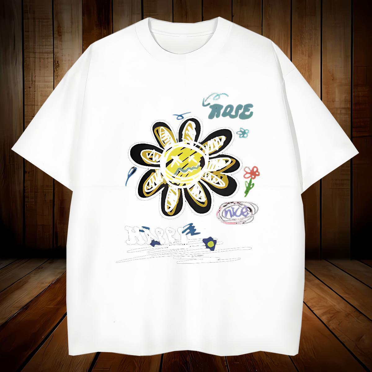 Soft flower T-Shirts for Men Hip Hop Mens Tshirts 230g Cotton Custom Crew Neck Custom Printed Clothings