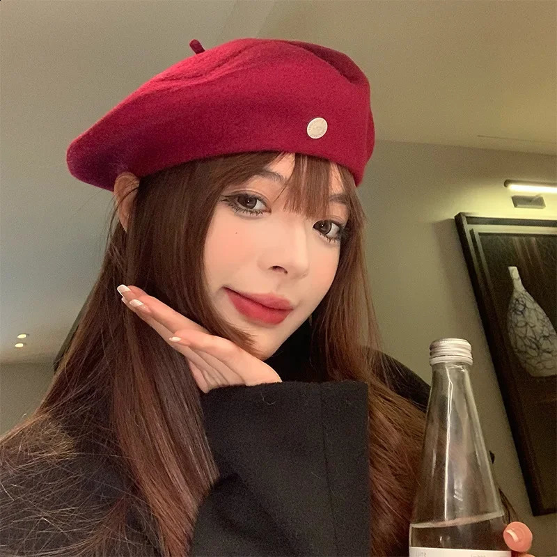 Big Size Wool Beret Hat Women Winter French Hat Girls Solid Satin Lined Autumn Berets Hats For Women Flat Cap Hat Felt Berets 240805