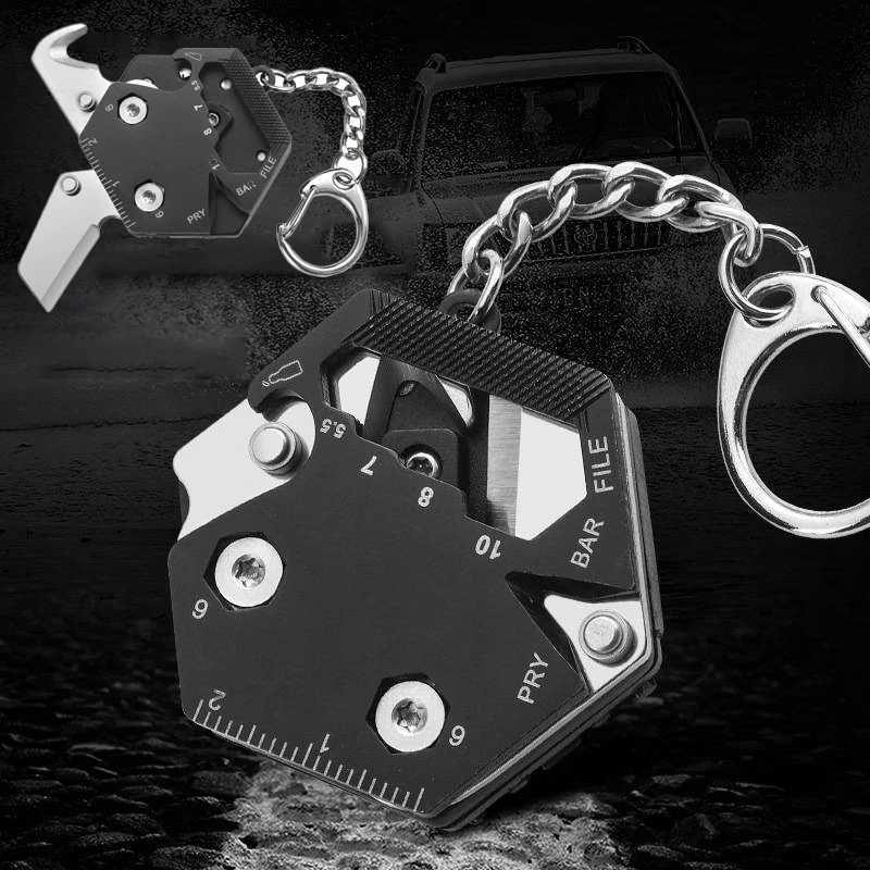 Mini Multi functional Hexagonal Coin Keychain EDC Tool Pocket Folding Screwdriver Knife Bottle Opener Keychain Small Tool W240808