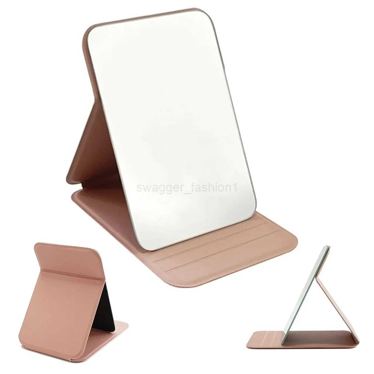 Desktop Makeup Mirror Solid Color PU Leather Simple Portable Handheld Makeup Mirror Foldable Student Compact Cute Pocket MirrorXJ240813