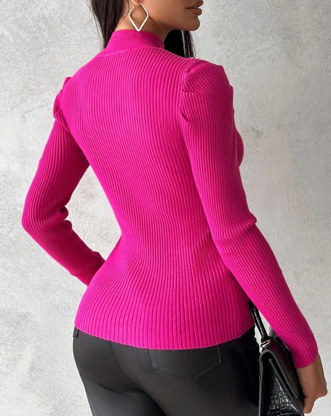 Tops for Women Winter Blouse Casual Solid Color Rhinestone Hollow Heart Knit Long Sleeve Pullover Skinny Sweater for Women 240813