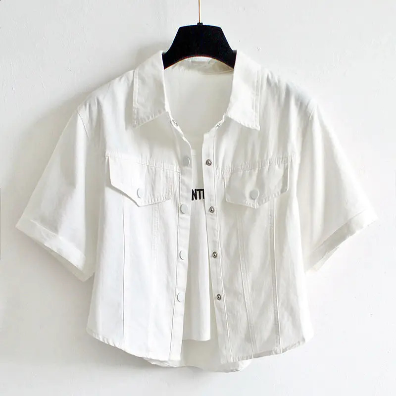 Womens Summer England Commute Solid Color Patchwork Button Cardigan Polo Collar Slim All-match Short Sleeve Coats Tops 240812