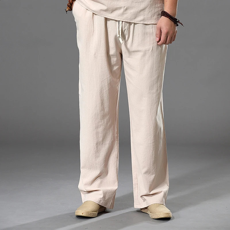 Summer Spring Men Cotton linen Pants japan style Large Size 8XL 10XL 12XL Wide Leg Pants Oversized Trousers Male Loose Pants 58 240812