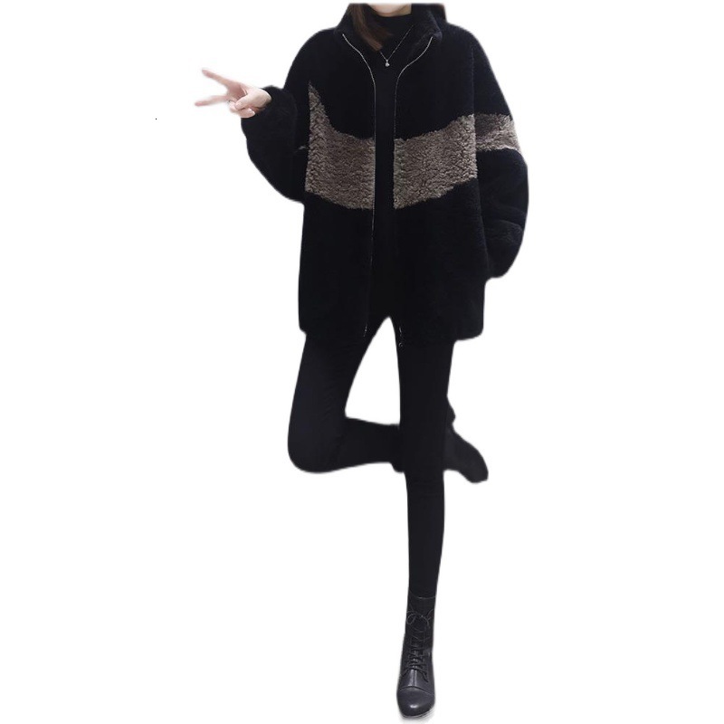 Short Imitation Lamb Wool New Winter Season With Plush Thick Oversized Loose Color Blocked Coat For Women Trend 04913