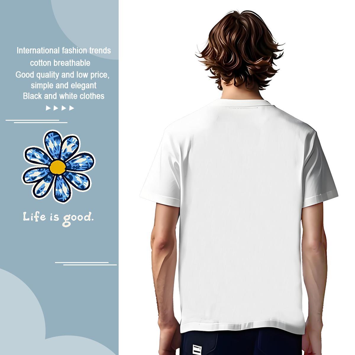 Mens T Shirts 100% Cotton 230g flower Daily Outfit Short Sleeve O-Neck Custom Anime Men Tops Tees 2024 Popular Polos