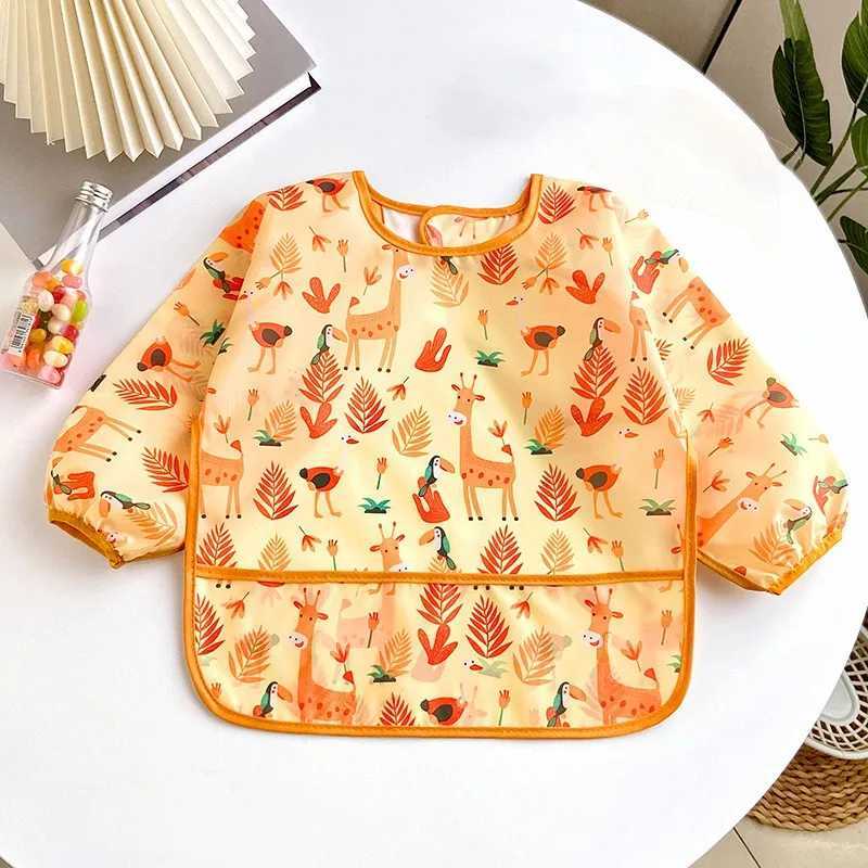 Bibs Burp Cloths Baby Bibs Cute Colorful Cartoon Waterproof Bib Infant Eating Children Drawing Long Sleeve Apron Self Feeding Baby 0-3 YearsL4812