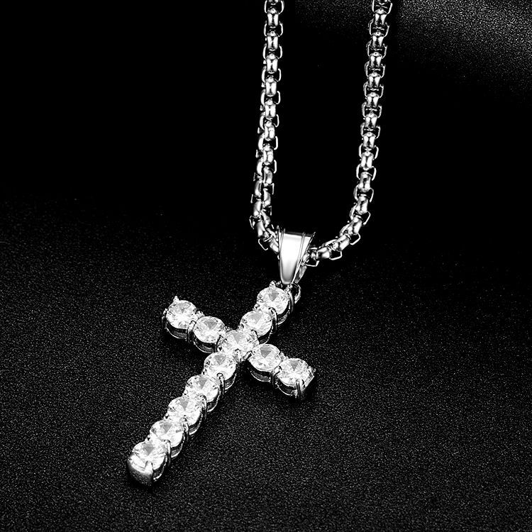 Full Zircon Titanium Steel Cross Pendants Gold Silver Color Necklace Jewelry For Men Women