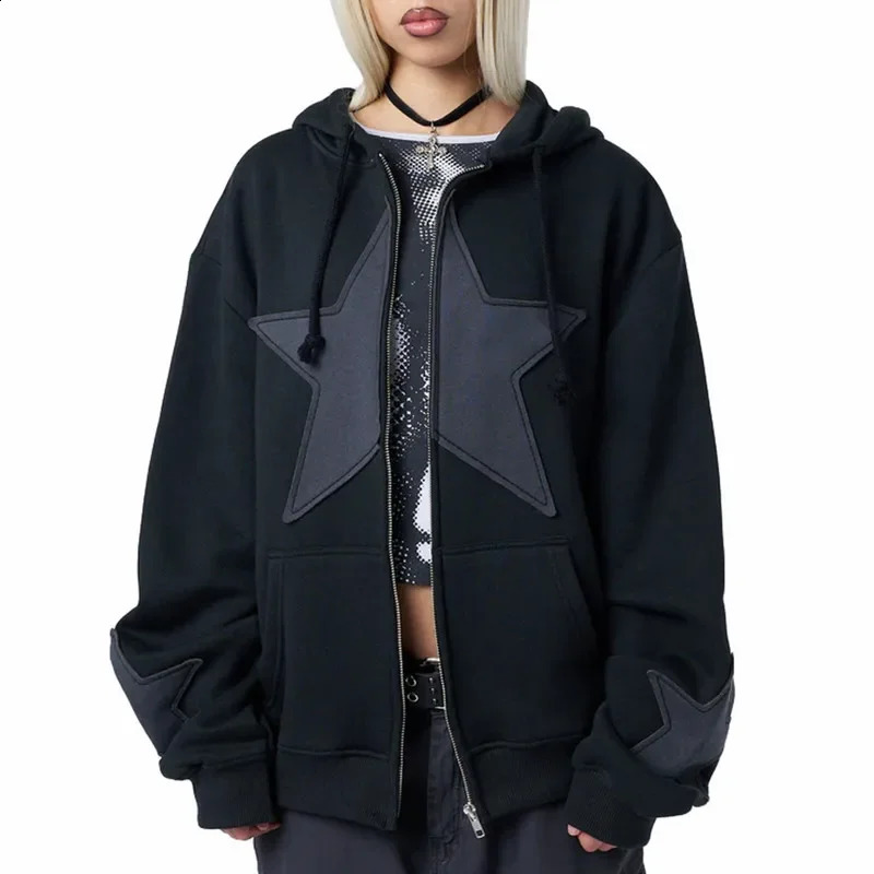 Women y2k Hoodies Coat Spring Autumn Clothes Long Sleeve Star Zip Up Drawstring Hoodie Female Clothing Streetwear 240812