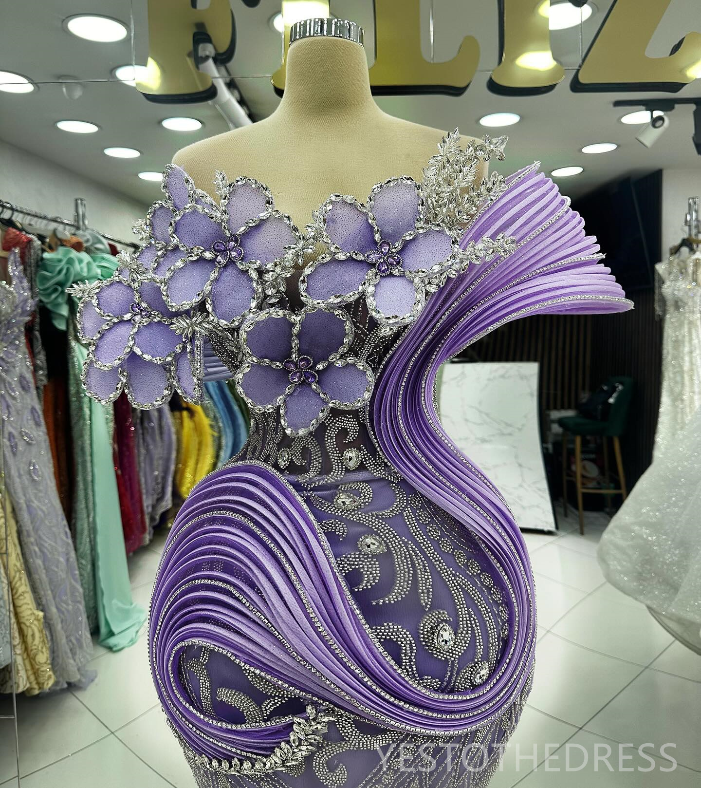 Elegant Purple Prom Evening Dresses Mermaid One Shoulder Beaded Lace Crystals Rhinestones Birthday Party Dress Vestido De soiree BC21018