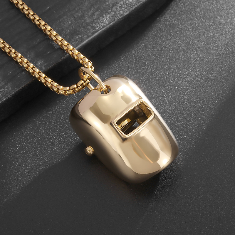 Hip Hop Shiny Helmet Mask Pendant Necklace Real Gold Plated Mens Jewelry