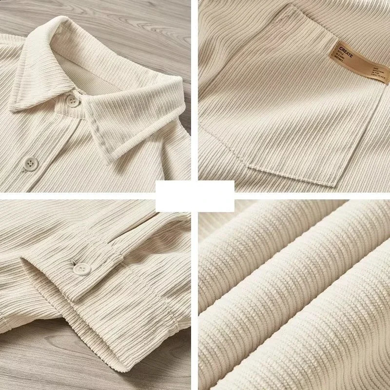 Autumn long sleeved mens Corduroy shirt solid color Y2K retro goods Korean fashion loose streetwear 240812