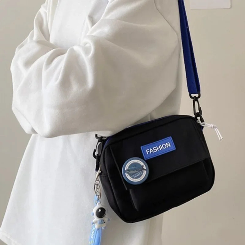 Japanese style Versatile solid color nylon shoulder bag womens space element cross body mens student neutral mini square 240813