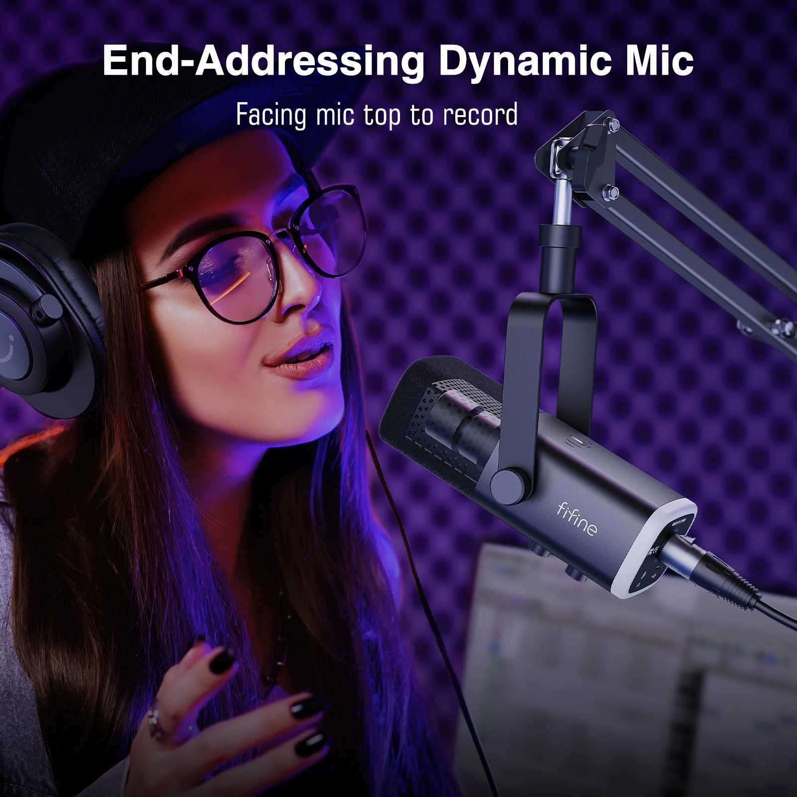 FIFINE Dynamic XLR Microphone Kit with Boom Arm for MixerGaming USB Mic Set with RGBVolume Control for PC PS5/4 AmpliGame AM8T CL240813