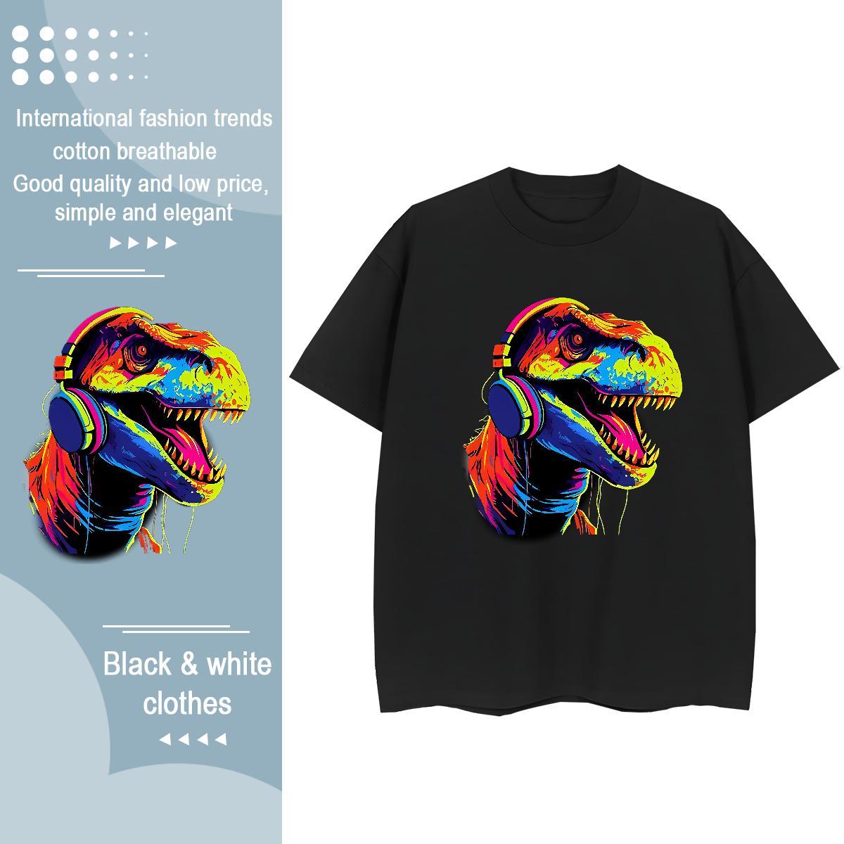 Classic T Shirts Men dinosaur O Neck Short Sleeves Casual Daily Wear Anime 230g Cotton Couples T Shirts Classic Casual Clothings